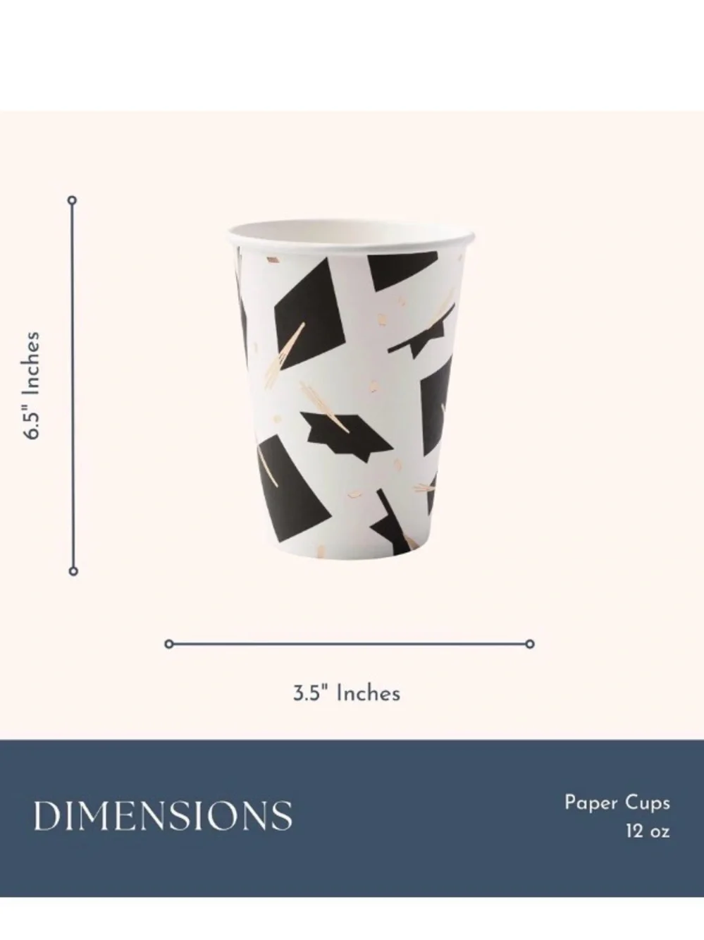 🖍️ Black & White Geometric Disposable Party Cups with Gold Accents - Pack of 8